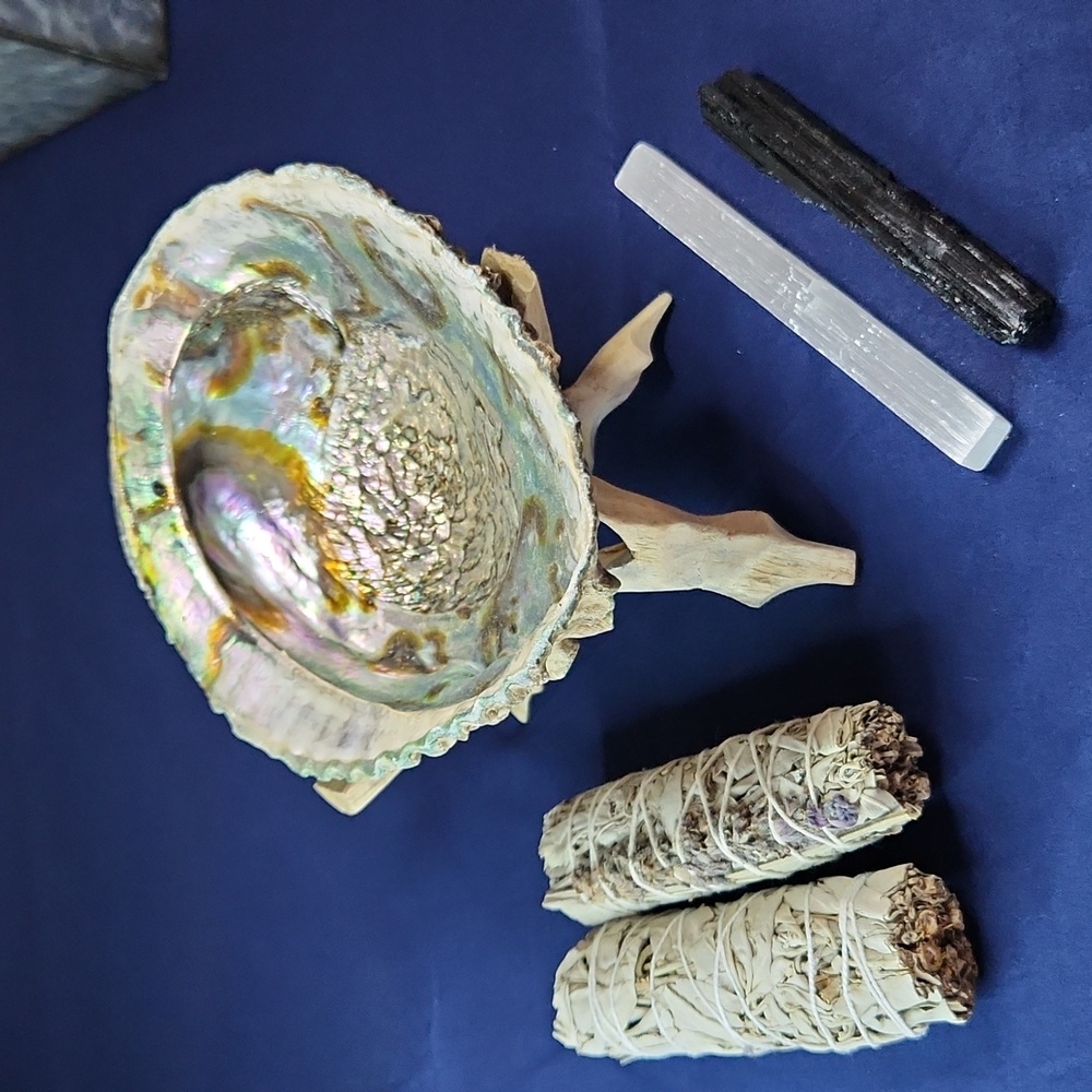 Abalone Shell with Sage and Crystals Set